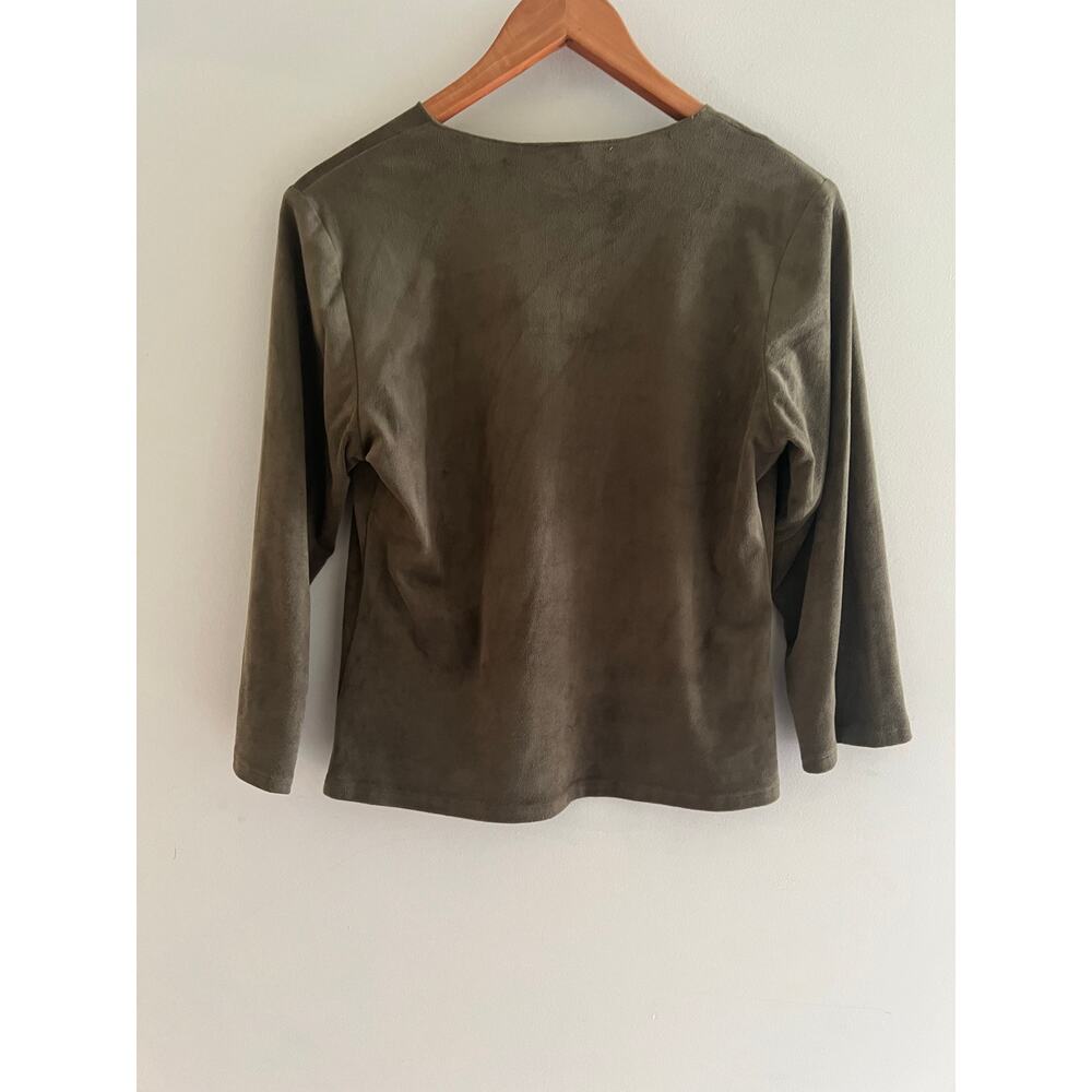 Loco Lindo Stretchy V-Neck 3/4 Sleeve Shirt Dark Green Size Medium JL - Picture 6 of 7